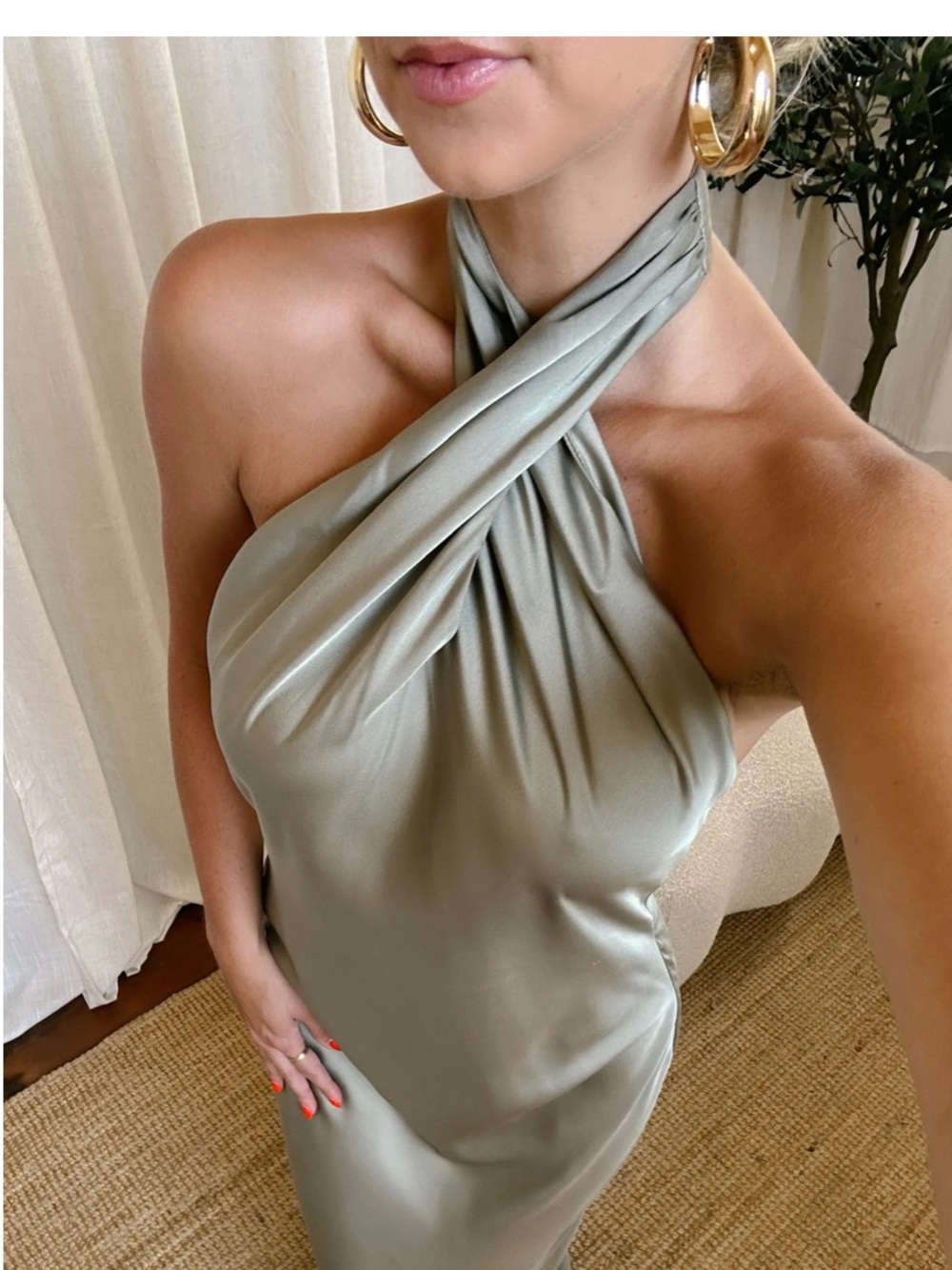 SHOW ME YOUR MUMU Jasmine Green Halter Satin Maxi Dress